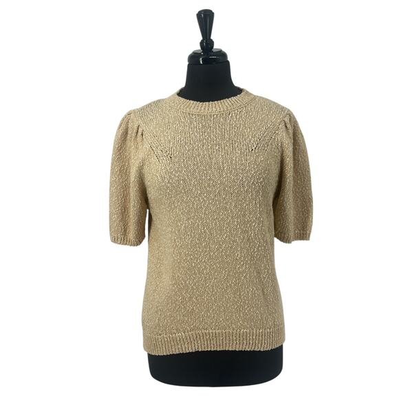 Universal Thread Women’s Tan Short Puff Sleeve Hi Low Knit Sweater Size Medium M - Picture 1 of 8